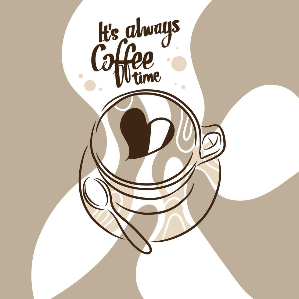 heerlijk koffie in de ochtend, koffie tijd is altijd, hand- belettering, tekening vector