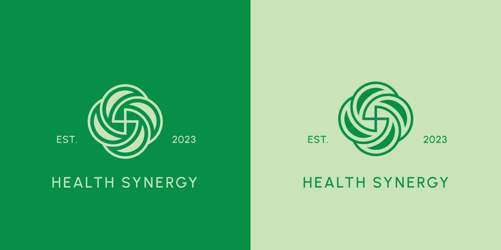 medisch energie omwenteling logo ontwerp illustratie icoon vector van een creatief idee overspannende medisch wervelen, gezondheidszorg, en vlak stijl meetkundig minimalisme. een uniek digitaal ziekenhuis toepassing