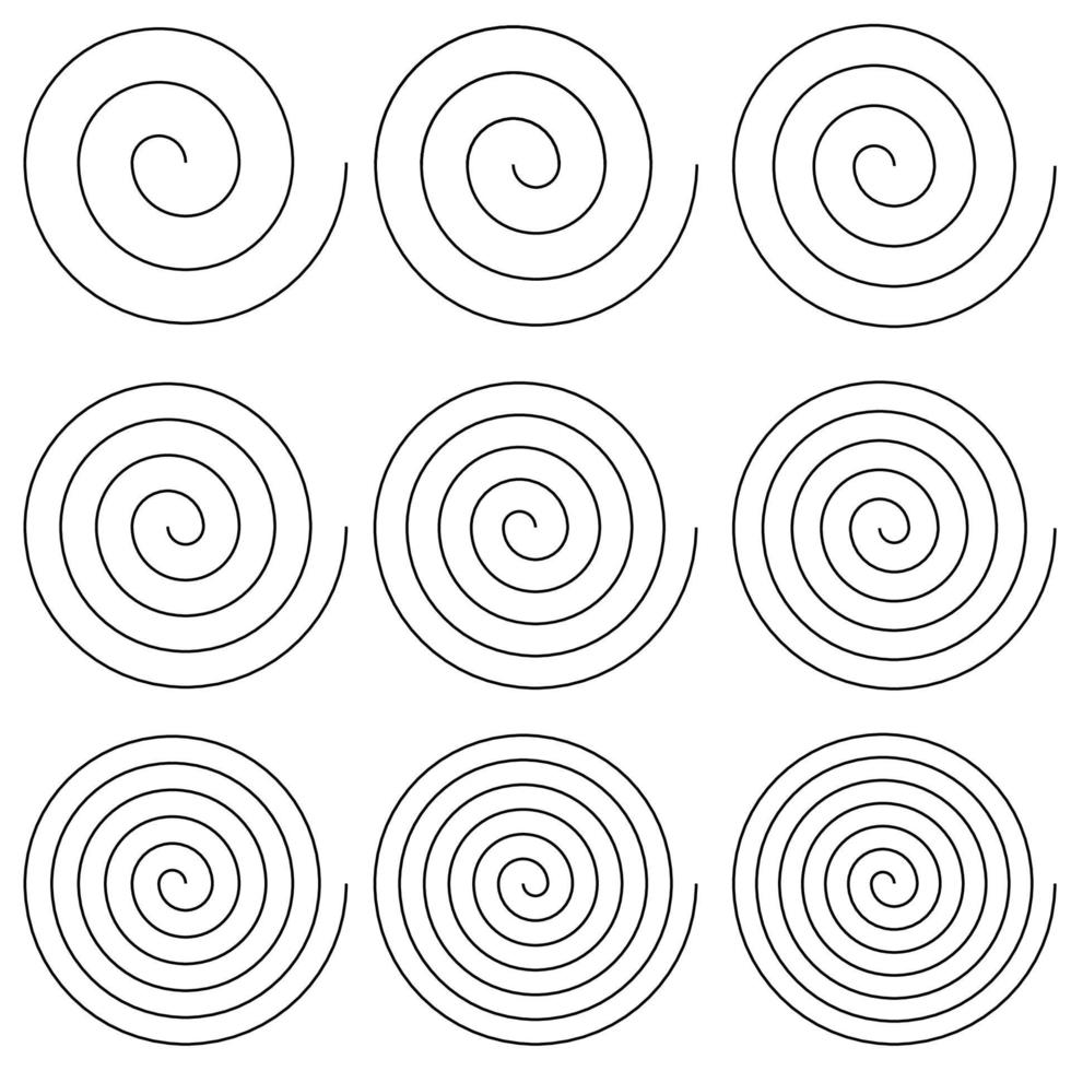 reeks van spiralen met verschillend aantal bochten van rol, vector gemakkelijk schroef spiraal ronde bochten gyre