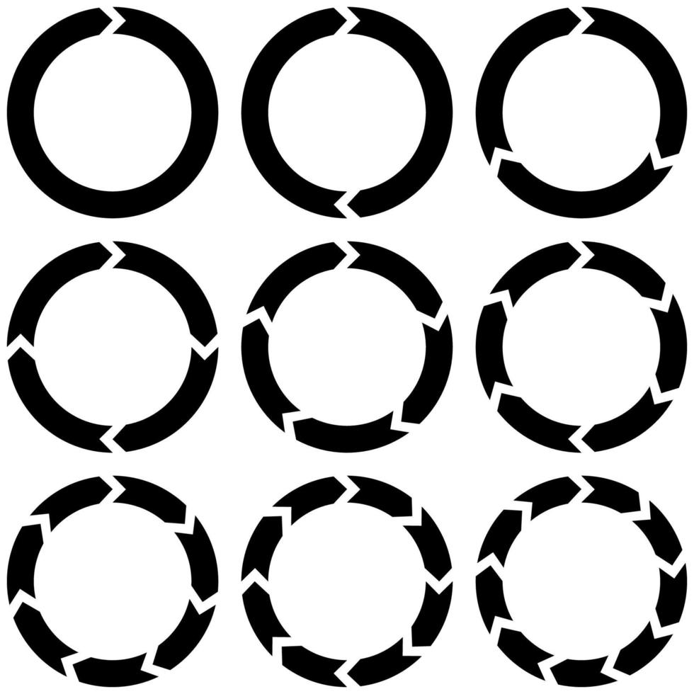 reeks circulaire infographics met pijlen, vector ronde pijlen beweging continuïteit recycling teken vernieuwen herladen