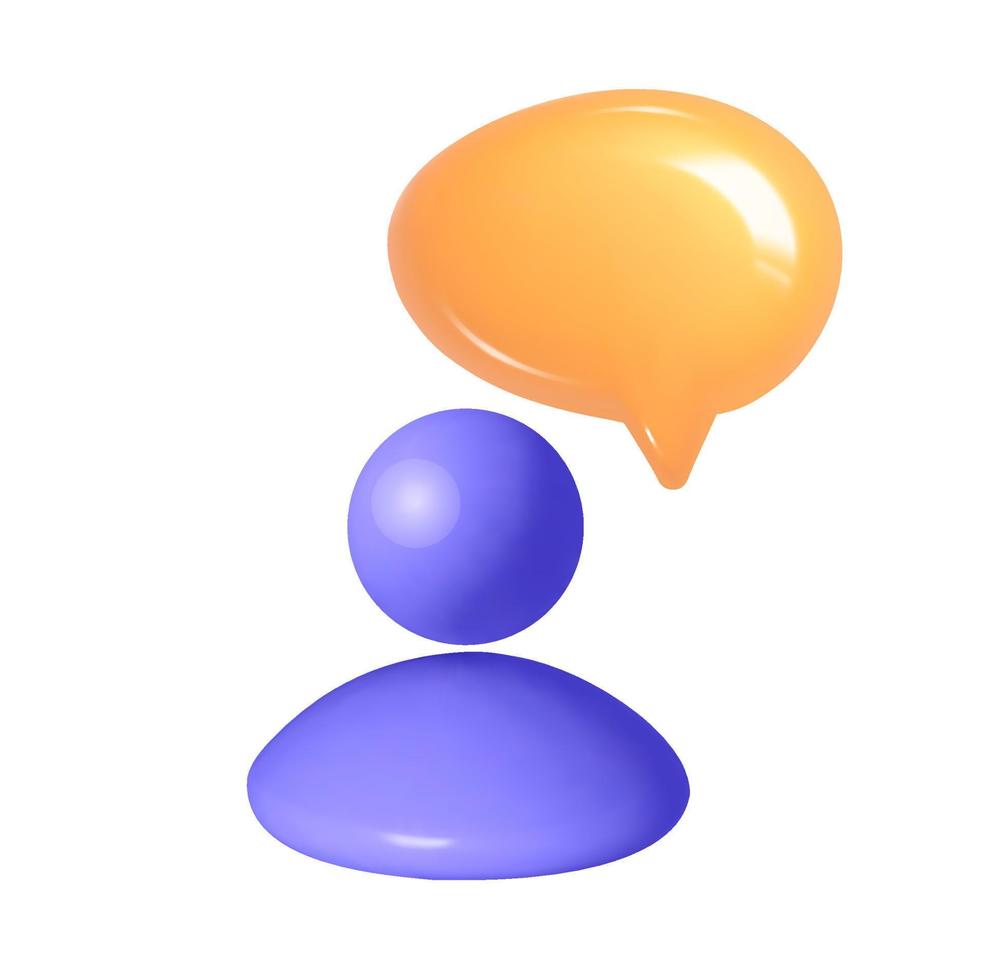 3d vector maas gebruiker met toespraak bubbel icoon, denken of praten. persoon bericht. gebruiker chatten. Mens gedachten icoon, denken persoon, wolk mensen, klant idee kunst