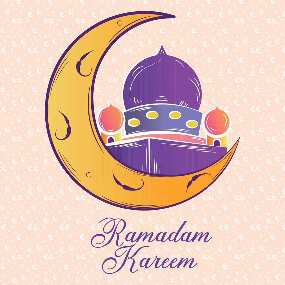 gekleurde ramadam kareem poster met schetsen van maan en moskee vector illustratie