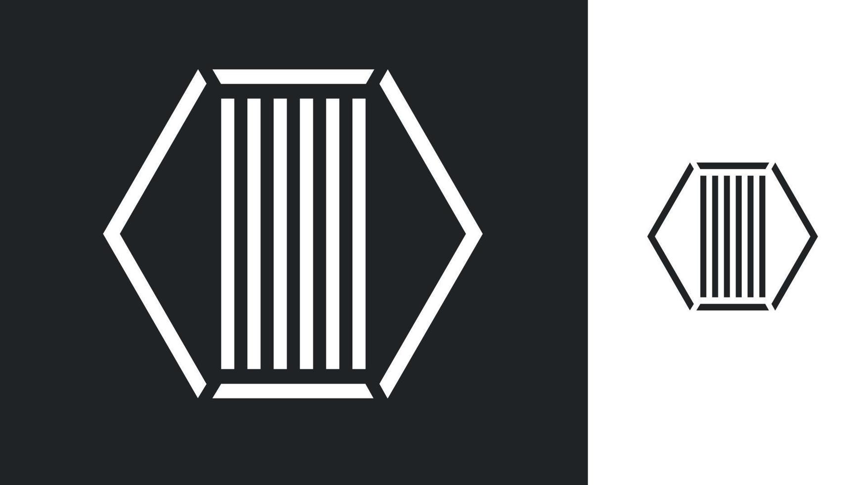 Grieks kolom symbool in zeshoekig vorm Aan zwart achtergrond vector