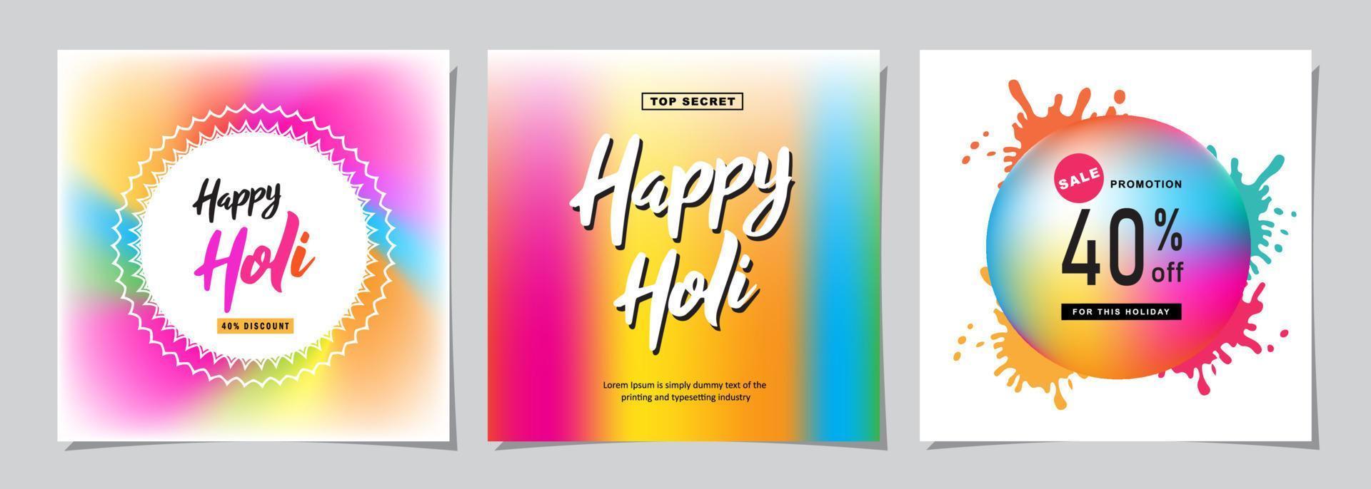 gelukkig holi viering reeks spandoek. achtergrond ontwerp voor Indisch festival van kleuren, sociaal media, website spandoeken, poster voor uitverkoop en Promotie sjabloon. vector illustratie.