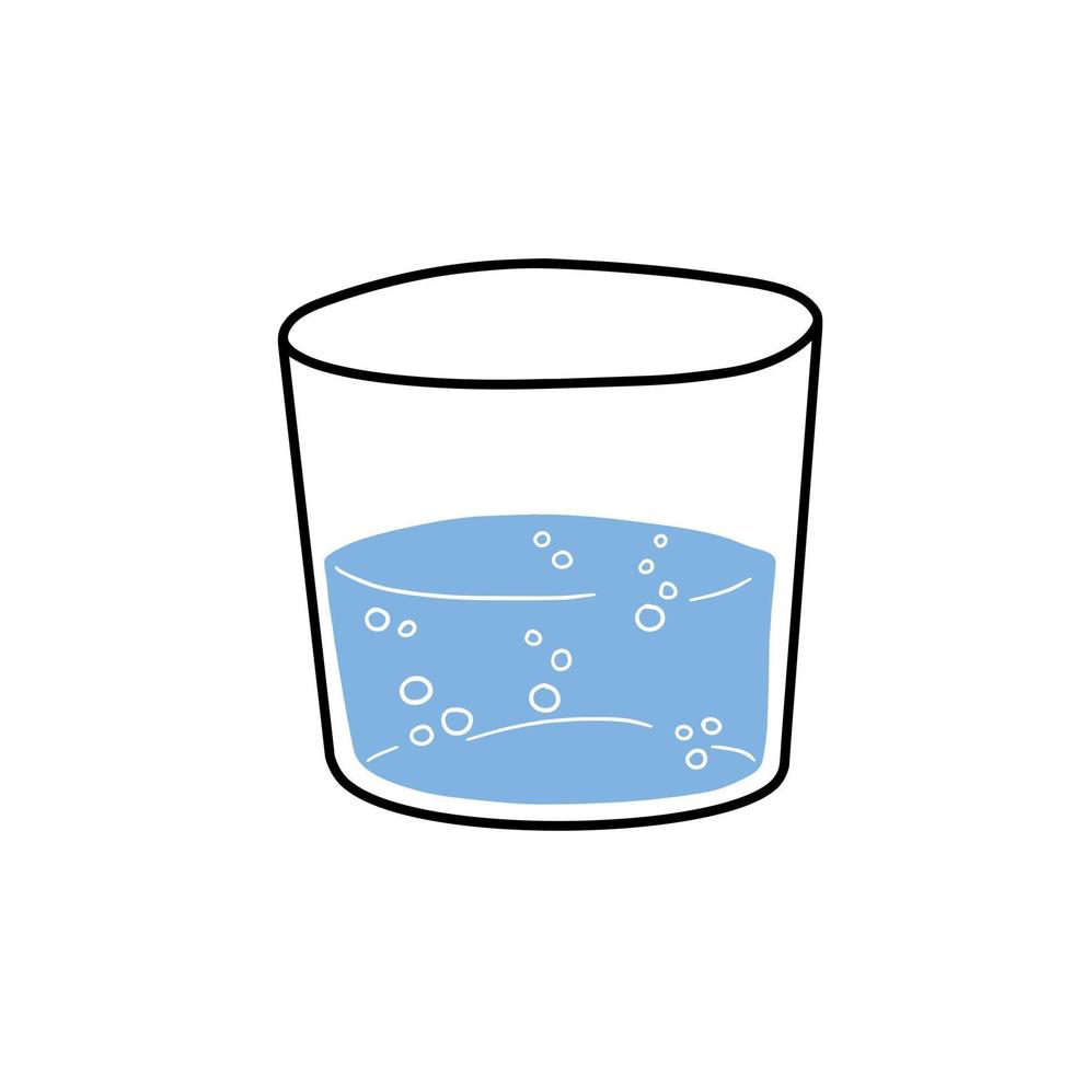 glas van water. blauw vloeistof beker. verfrissend drankje. tekening schets tekenfilm. modieus modern illustratie vector