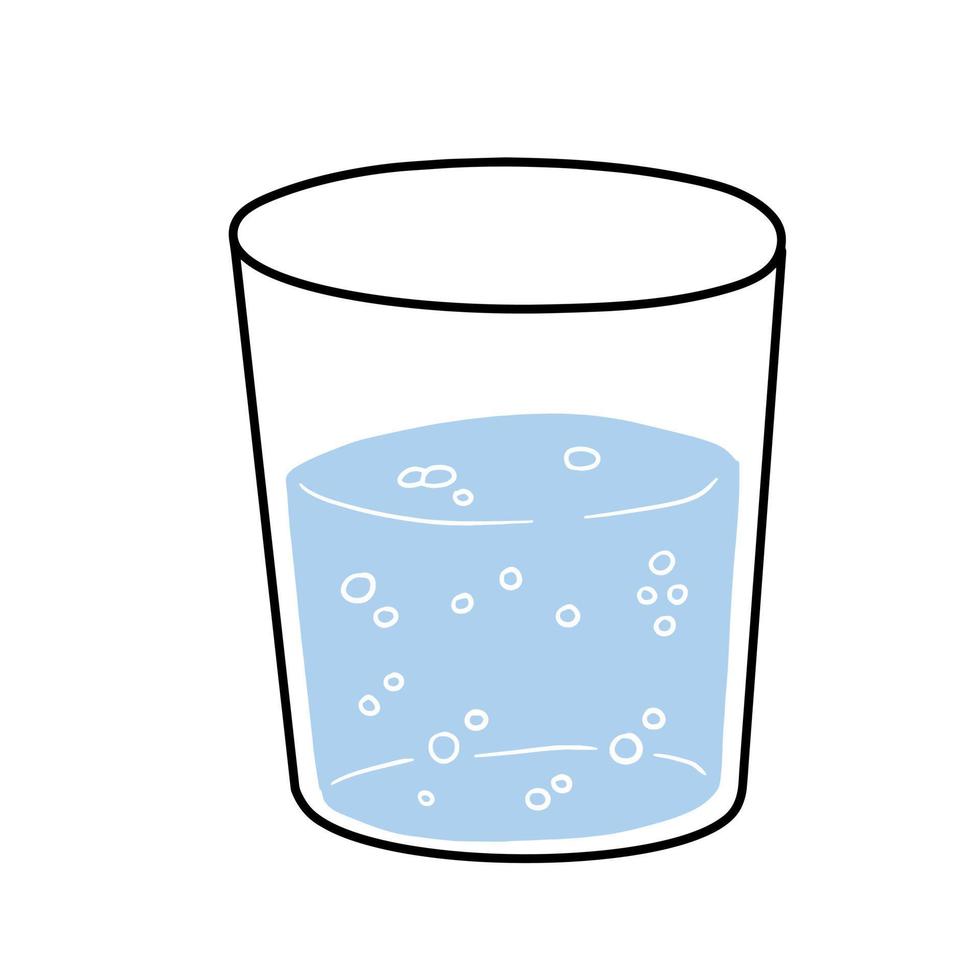 glas van water. blauw vloeistof beker. verfrissend drankje. tekening schets tekenfilm. modieus modern illustratie vector