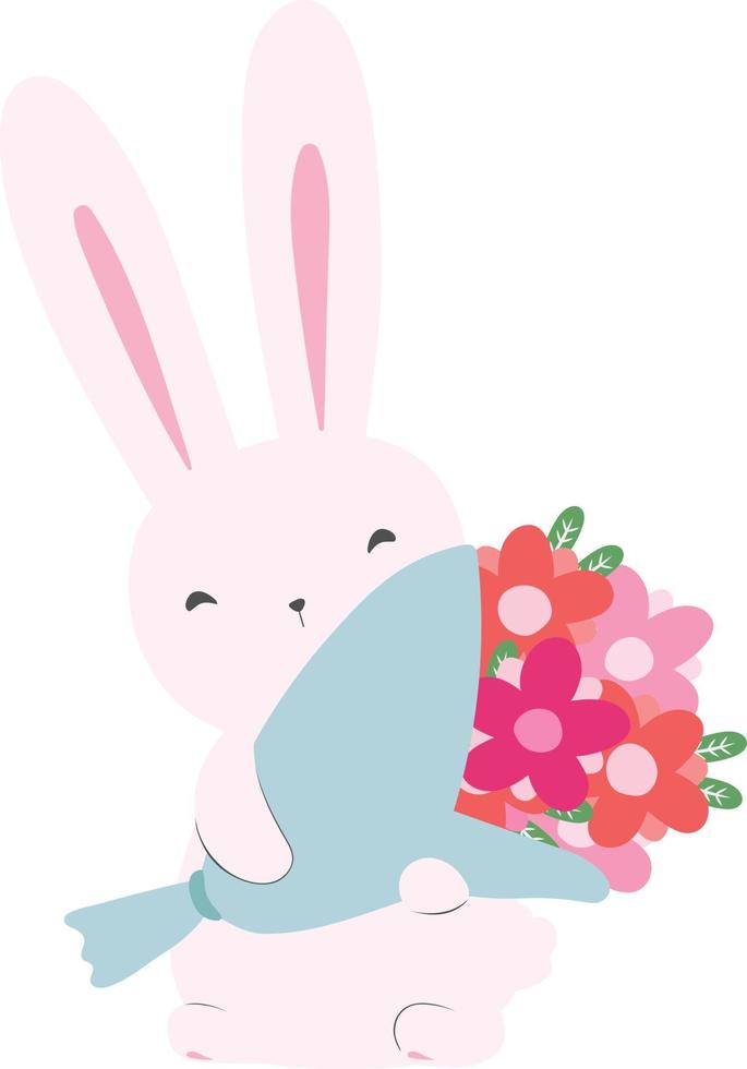 Pasen dag illustratie konijn met boeket van bloem vector