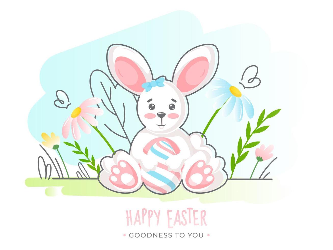 tekenfilm konijn Holding ei Aan bloemen abstract achtergrond voor gelukkig Pasen, goedheid naar jij. vector