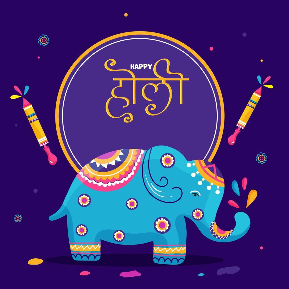 vector illustratie van Indisch olifant etnisch met water geweren Aan paars achtergrond voor gelukkig holi viering.