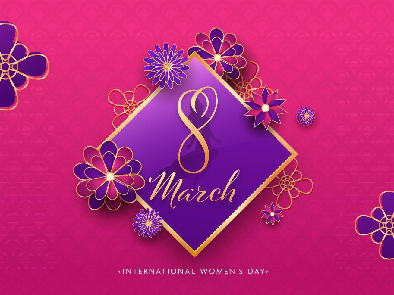papier besnoeiing stijl 8 maart tekst in ruit kader versierd met mooi bloemen Aan roze schuim patroon achtergrond voor Internationale vrouwen dag. vector