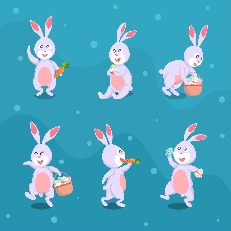 pasen konijn karakter met verschillende poses vector
