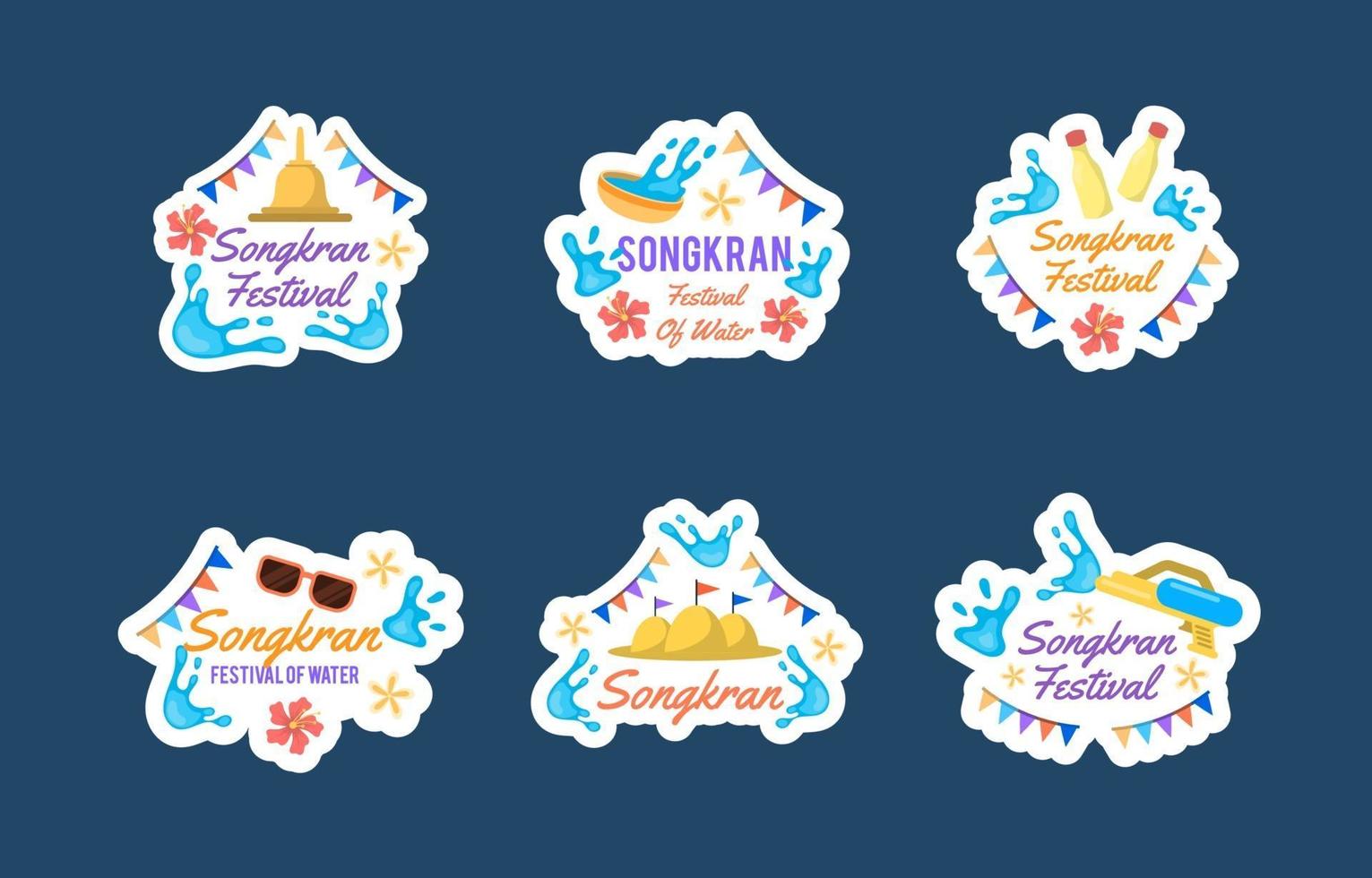 platte songkran festival stickercollectie vector