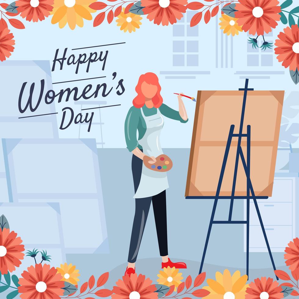 creatieve vrouwen schilderen op canvas in de studio vector