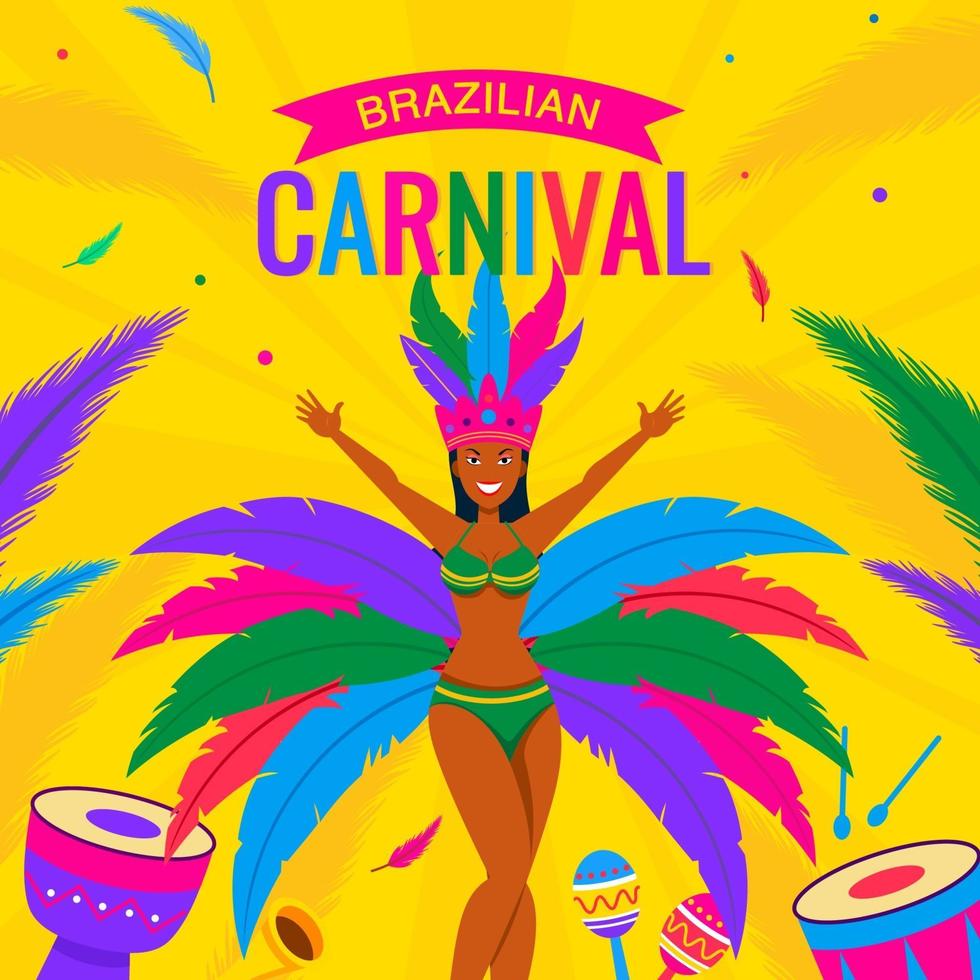 vrouw samba danseres op rio carnaval achtergrond vector