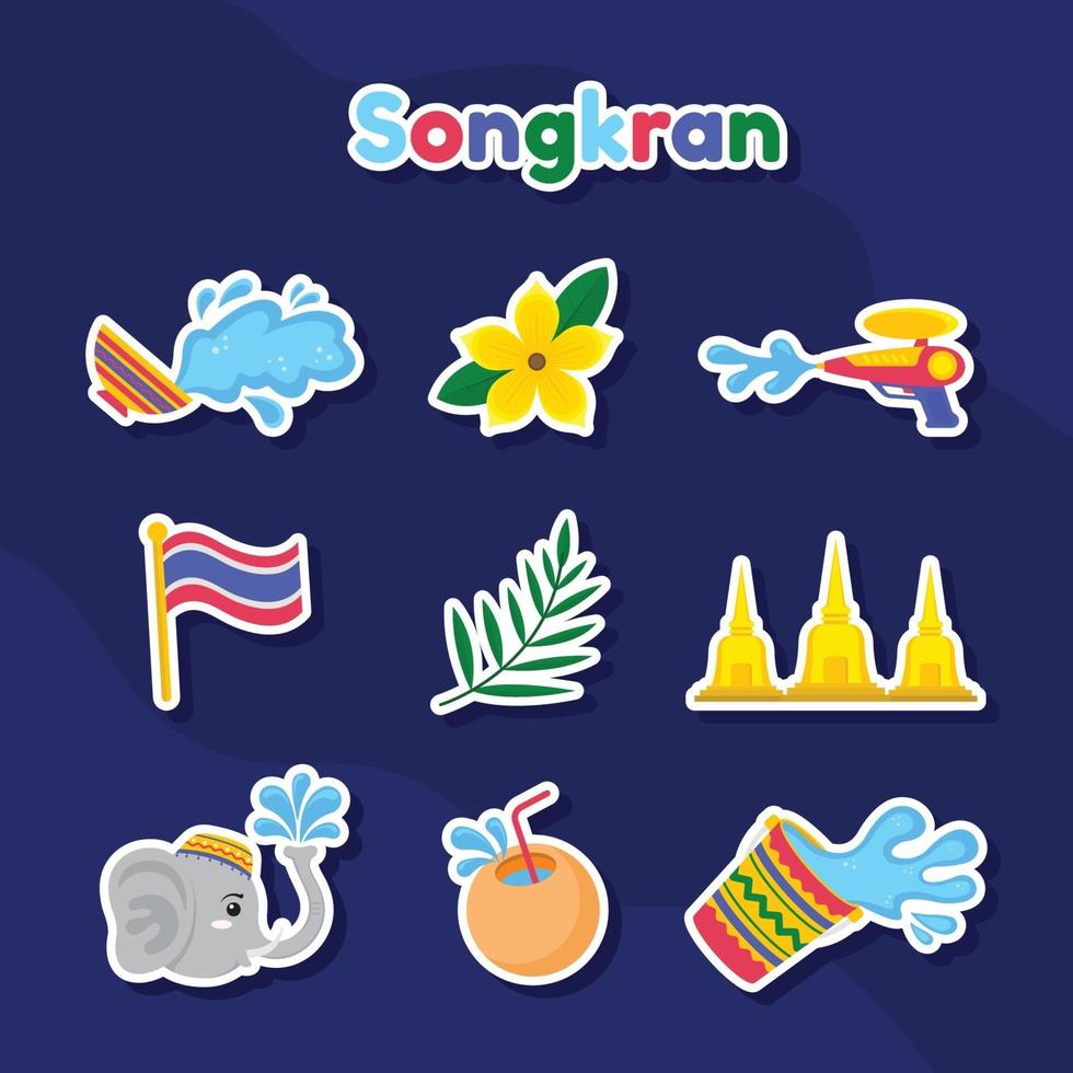 set van songkran festival sticker vector