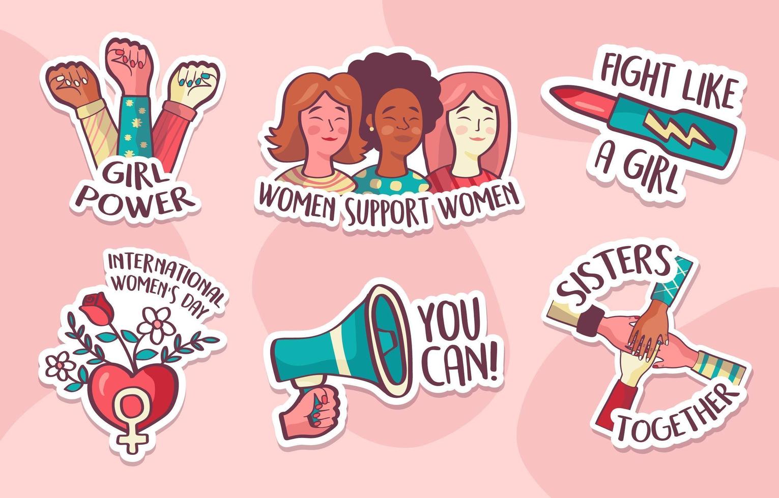 set stickers om de dag van de vrouw te vieren vector