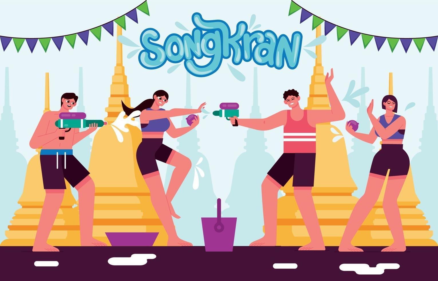 mensen die songkran-festival vieren vector