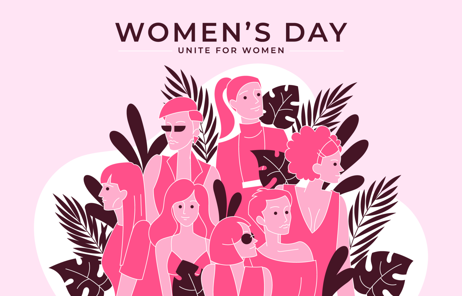 monochroom vrouwendag diversiteitsconcept in roze vector
