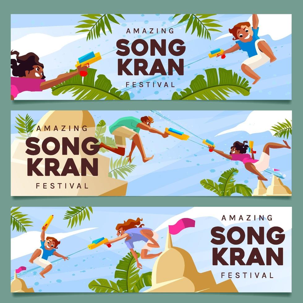 spelen met water in songkran-dag vector