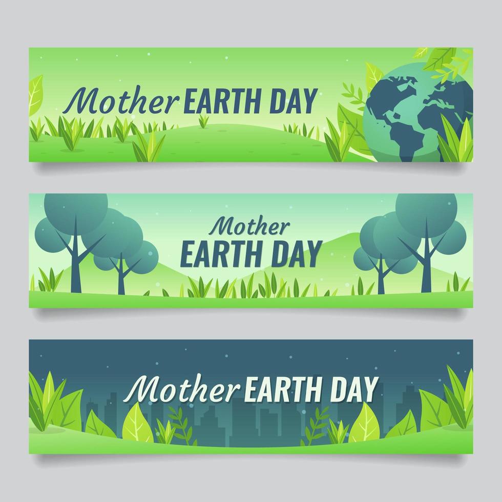 aarde dag banner ingesteld groen concept vector