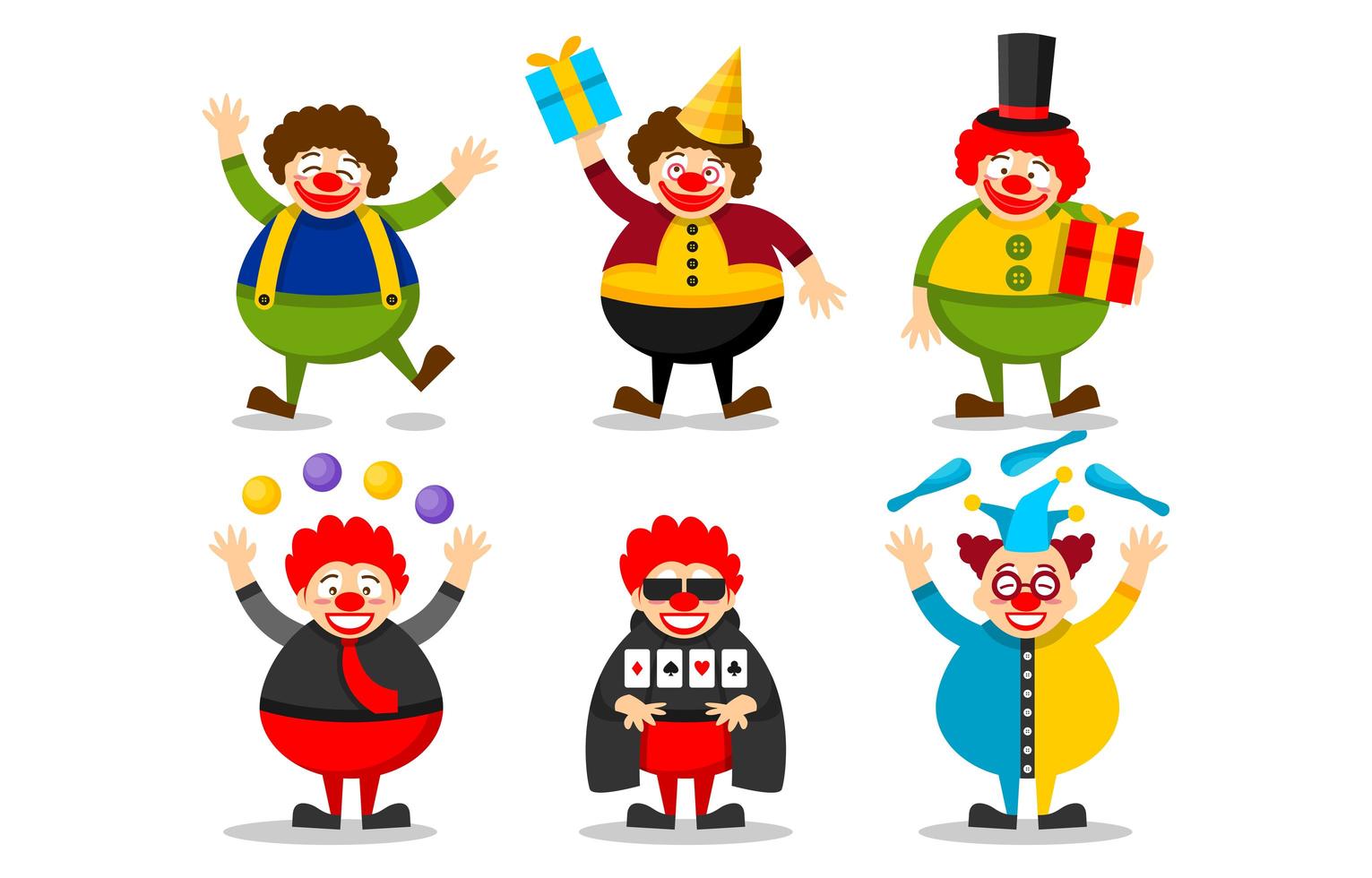 vrolijke clown cartoon tekenset vector