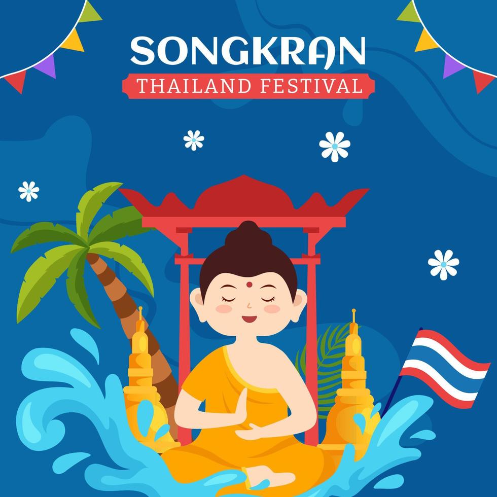 songkran festival dag sociaal media achtergrond illustratie tekenfilm hand- getrokken Sjablonen vector