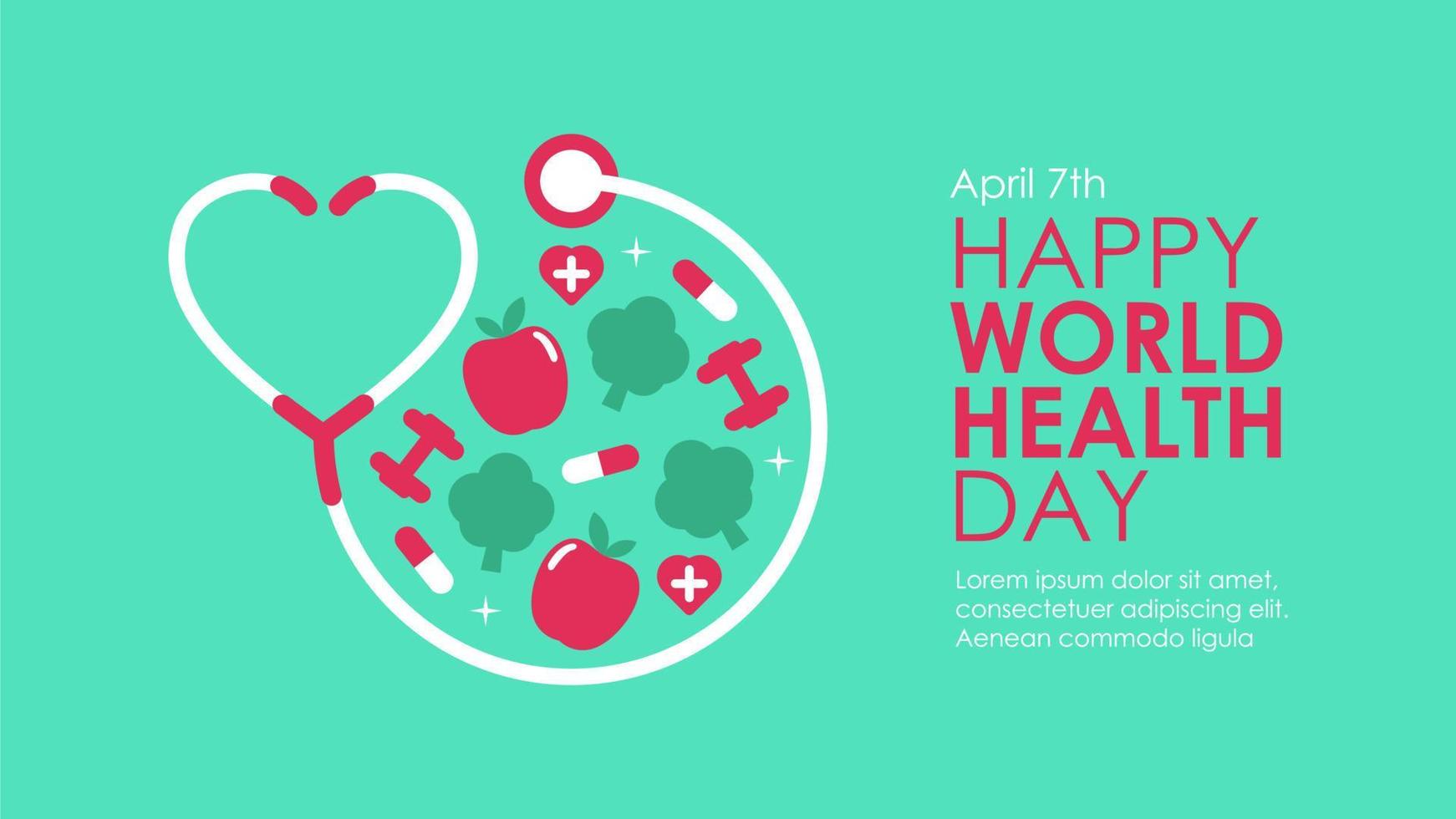 vlak ontwerp wereld Gezondheid dag banier sjabloon met stethoscoop illustratie vector voorraad