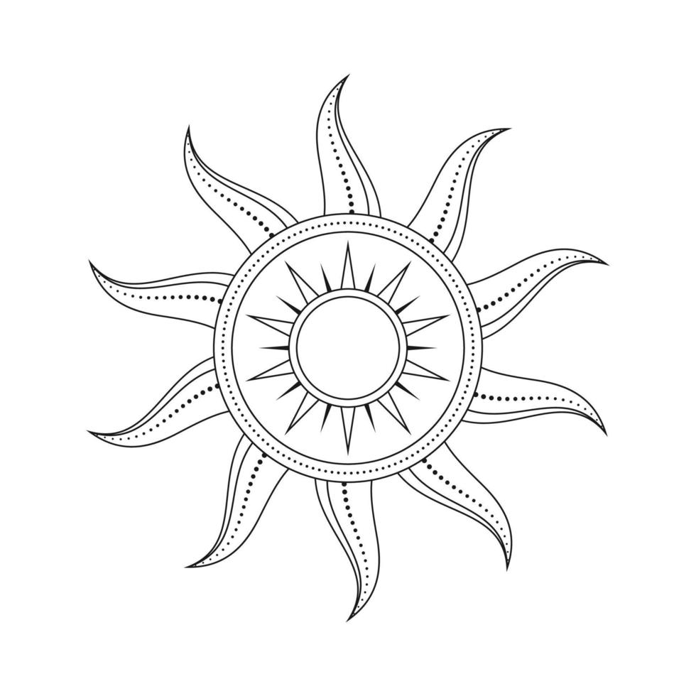 abstract hemel- zon vector illustratie. Boheems mysticus symbool barsten zon stralen. magie talisman, antiek tribal stijl, boho, tatoeëren, kunst afdrukken, tarot