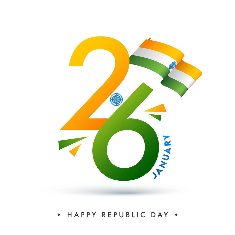 januari van 26 aantal met Indisch vlag Aan wit achtergrond voor gelukkig republiek dag. vector