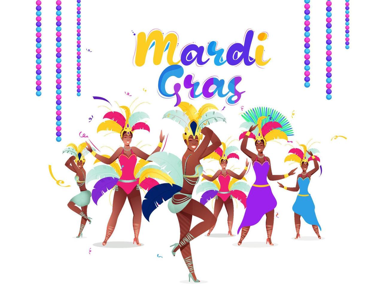 illustratie van vrouw groep prestatie samba dans Aan de gelegenheid van mardi gras. vector