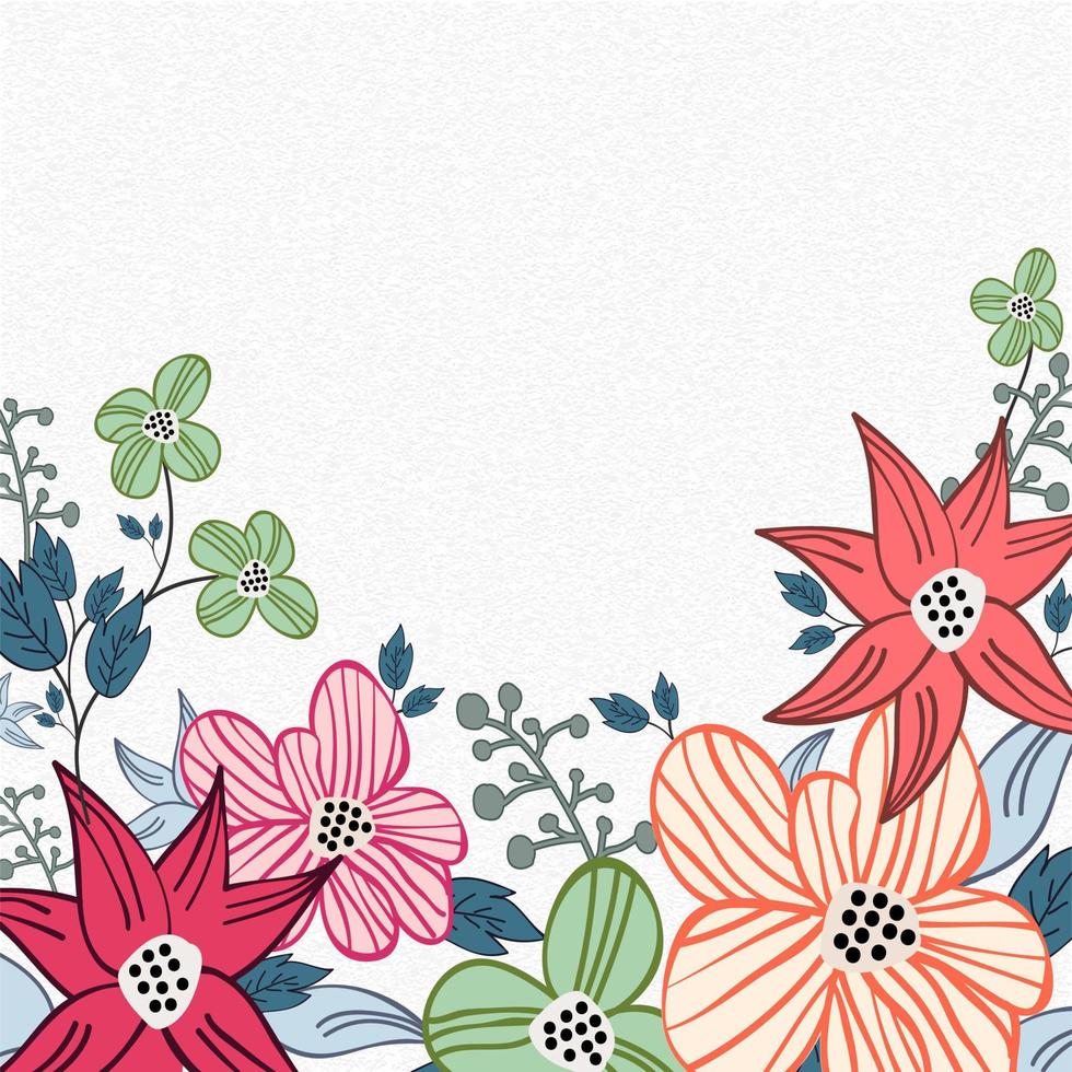 tekening stijl kleurrijk bloemen met bladeren versierd Aan wit beton structuur achtergrond. vector