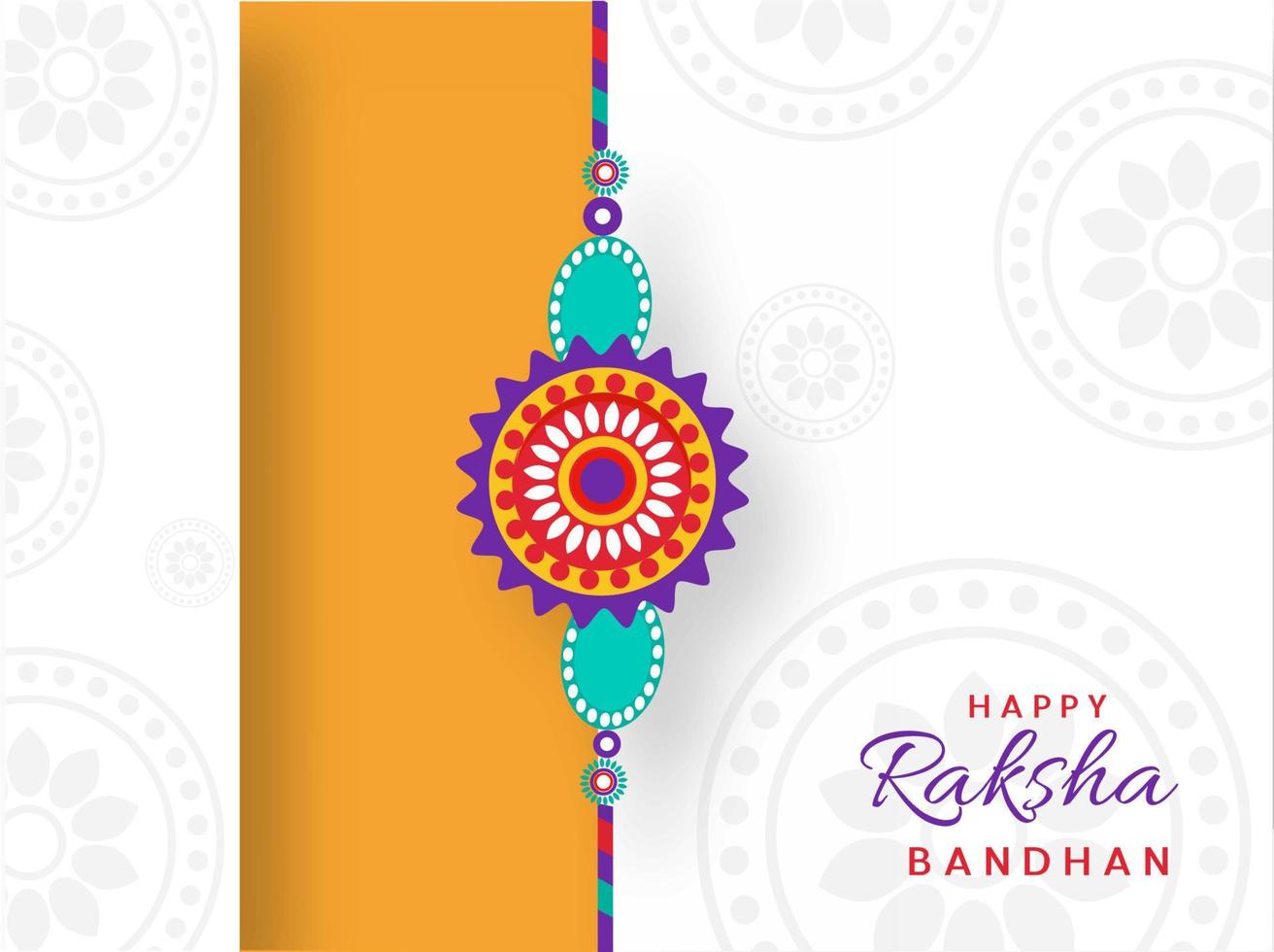 gelukkig raksha bandhan doopvont met kleurrijk bloemen rakhi Aan wit mandala patroon achtergrond. vector