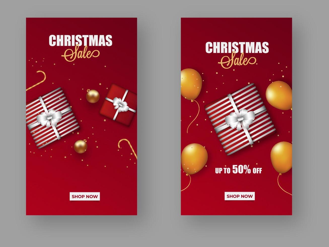 Kerstmis uitverkoop sjabloon of folder ontwerp reeks in rood kleur met het beste korting bieden. vector