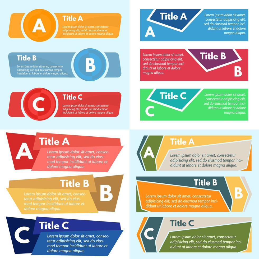 vier sets van drie elementen van infographic ontwerp. stap door stap infographic ontwerp sjabloon. vector illustratie