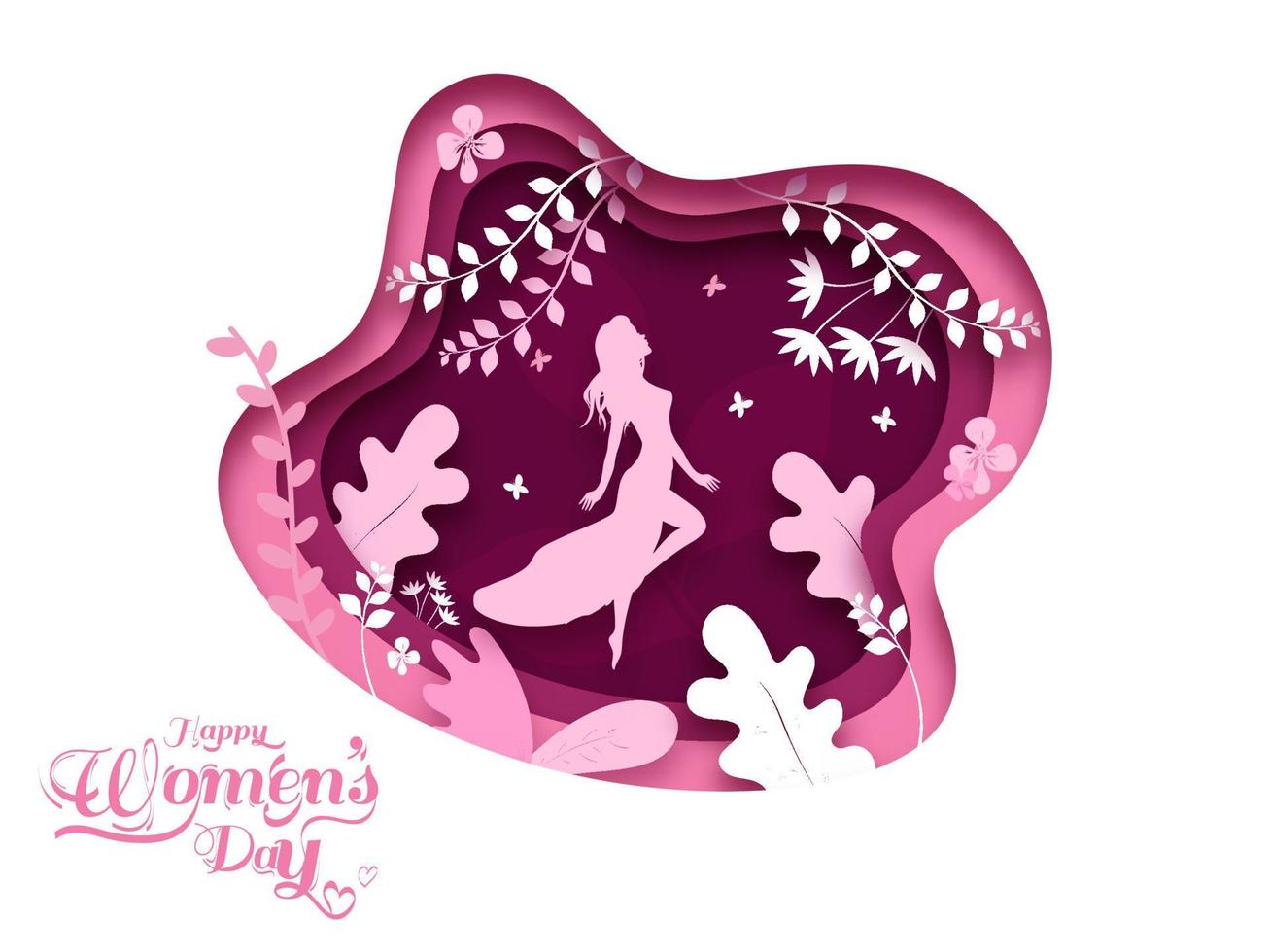 papier laag besnoeiing poster ontwerp versierd met bloemen en silhouet vrouw voor gelukkig vrouwen dag concept. vector