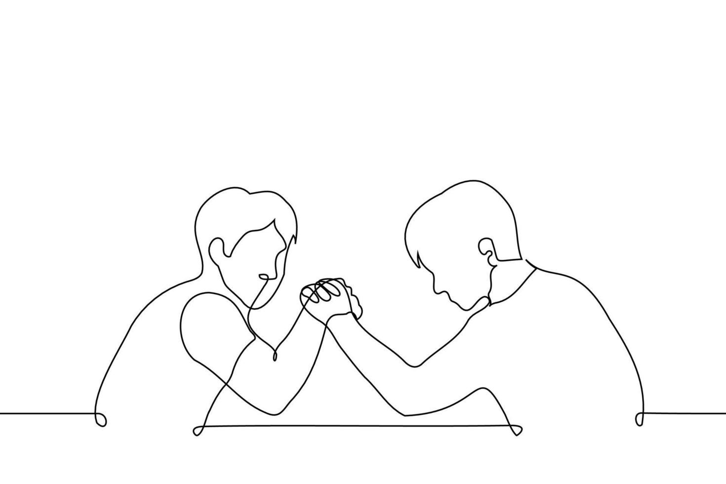 twee mannen concurreren Aan hun handen - een lijn tekening vector. concept arm het worstelen vector
