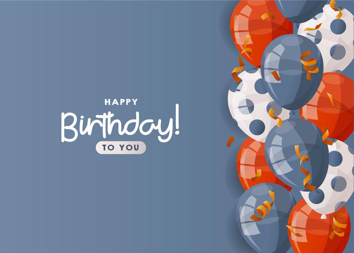 verjaardag blauw kaart met glimmend ballonnen, confetti, handgeschreven belettering. verjaardag partij, viering, vakantie, evenement, feestelijk, Gefeliciteerd. banier, folder, ansichtkaart, Hoes sjabloon. tekenfilm vector