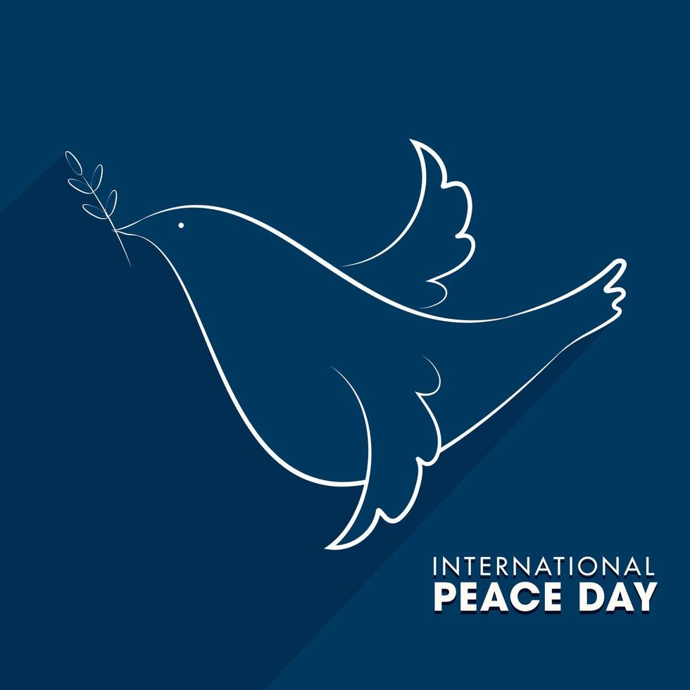 papier Internationale vrede dag tekst met duif vogel in wit lijn kunst Aan blauw achtergrond. vector