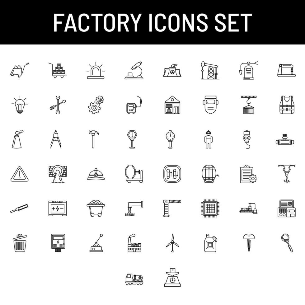 zwart schets fabriek icoon reeks Aan wit achtergrond. vector