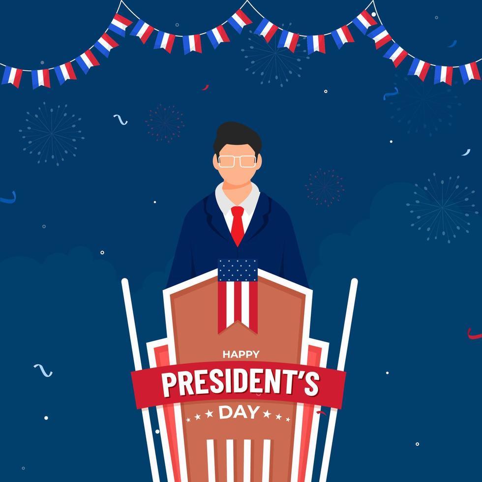 tekenfilm Mens karakter Bij podium Aan de gelegenheid van Verenigde Staten van Amerika gelukkig van de president dag. vector