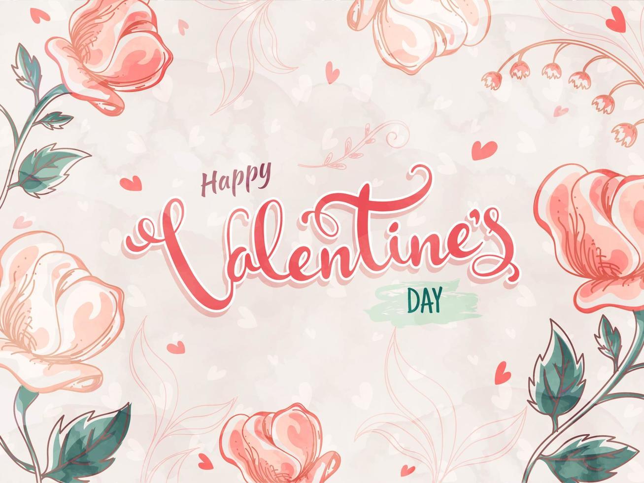 mooi creatief roos bloemen versierd achtergrond met gelukkig Valentijnsdag dag lettertype. vector