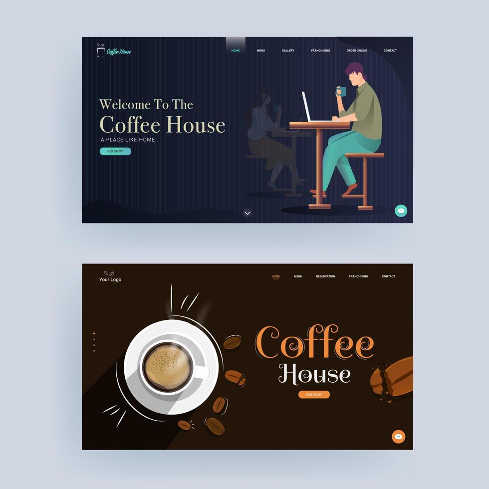 koffie huis landen bladzijde of web banier ontwerp in twee kleur keuze. vector