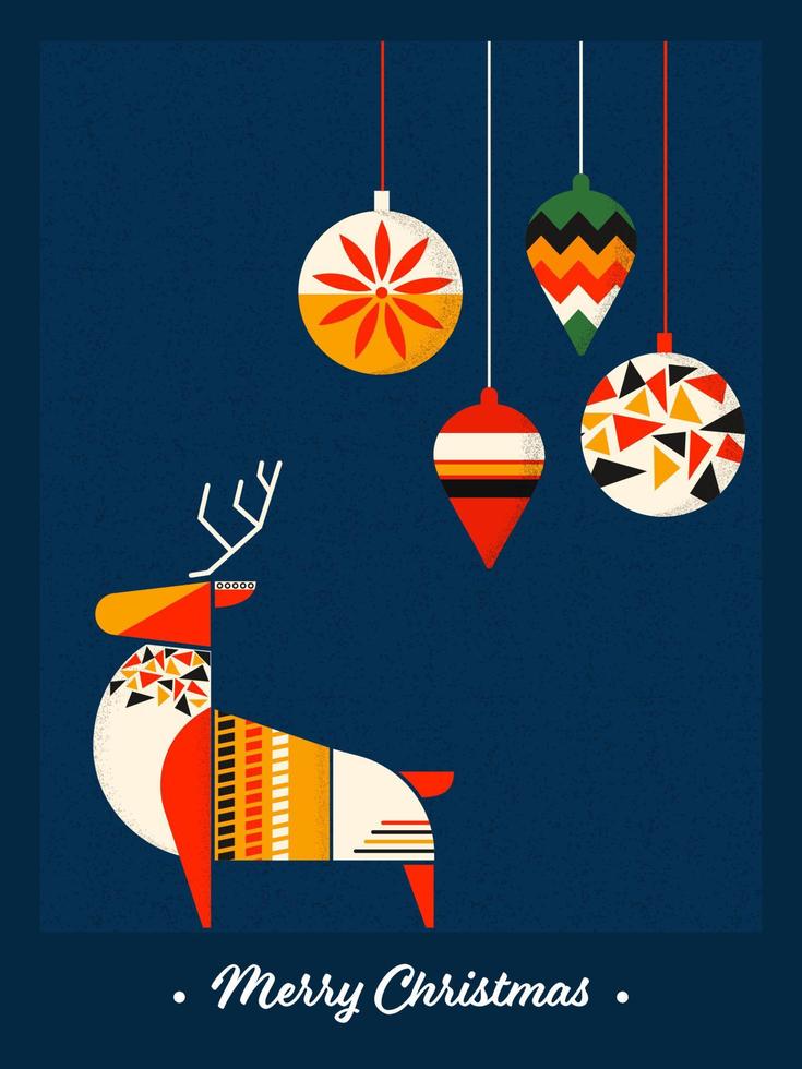 vlak stijl kleurrijk creatief rendier met hangende lantaarns versierd Aan blauw lawaai structuur achtergrond voor vrolijk kerstmis. vector