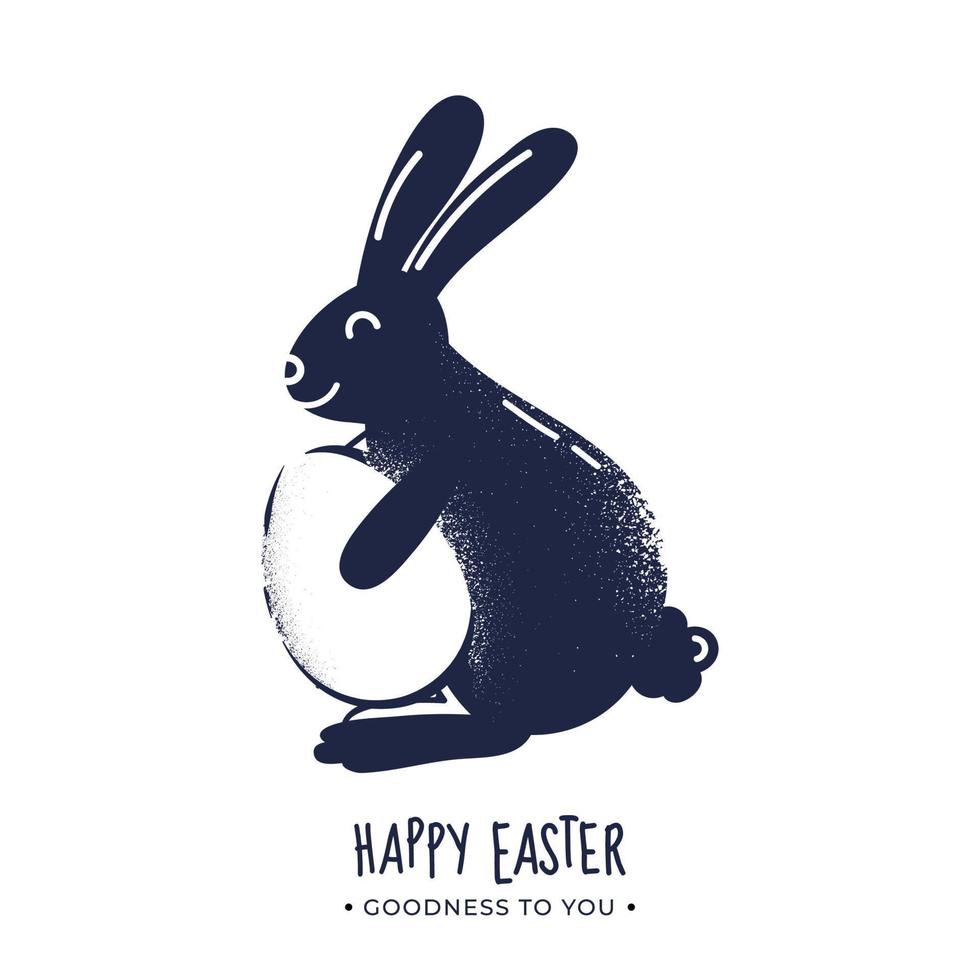 tekenfilm konijn Holding een ei met grunge deeltje effect Aan wit achtergrond voor gelukkig Pasen, goedheid naar jij. vector