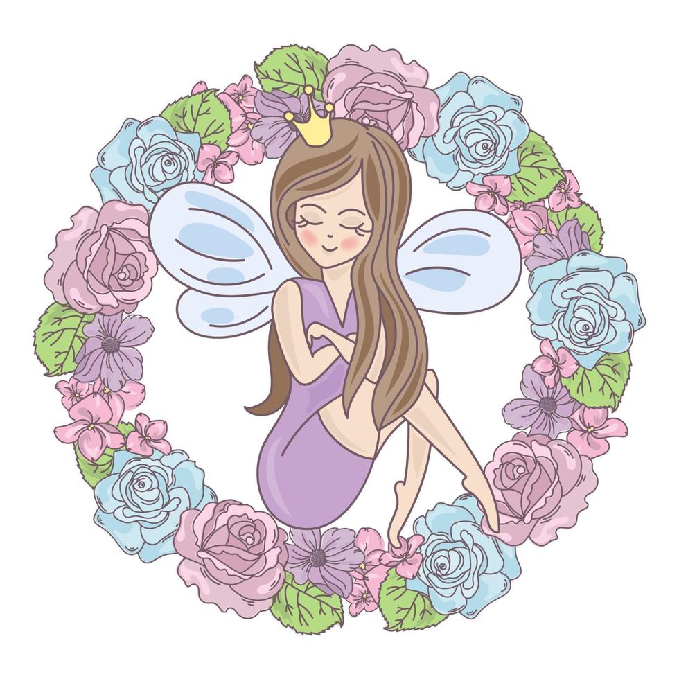 fee krans bloemen prinses tekenfilm vector illustratie reeks