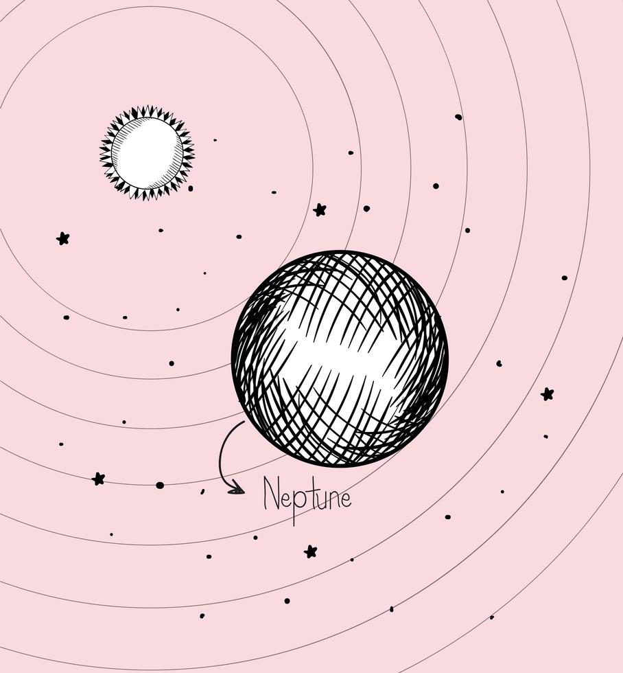 planeet neptunus en zon tekenen van ontwerp van het zonnestelsel vector