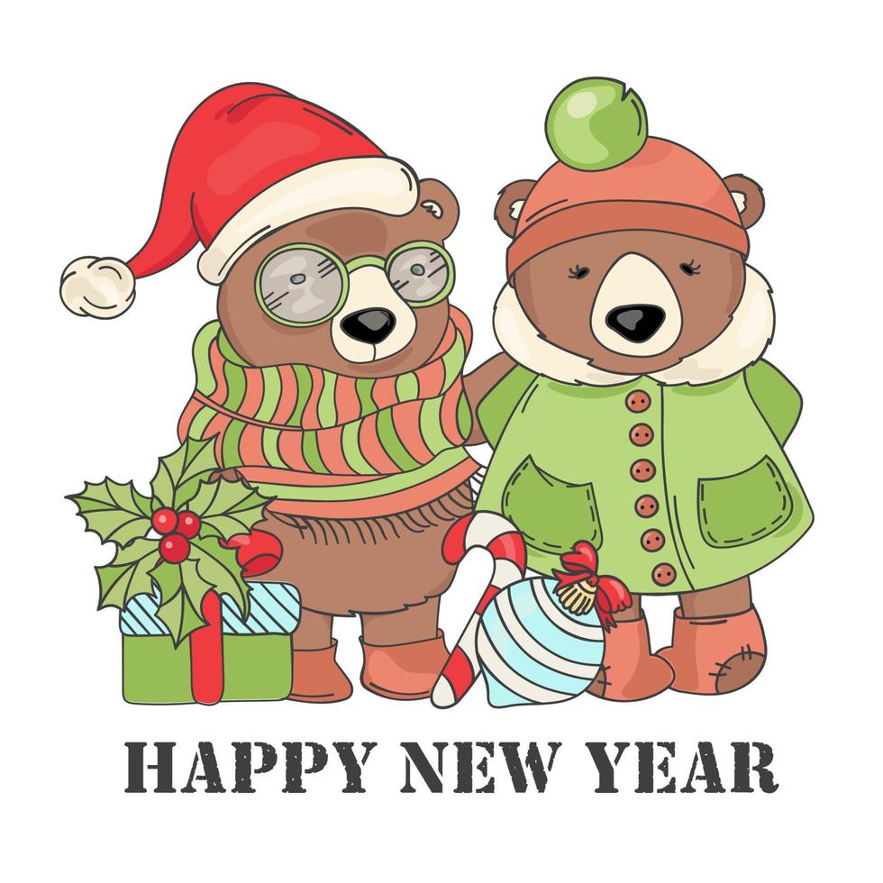 vrolijk Kerstmis beer nieuw jaar tekenfilm vector illustratie reeks