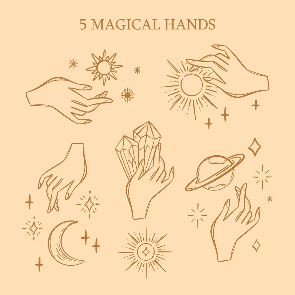 magie handen hekserij variaties esoterisch astrologie reeks vector