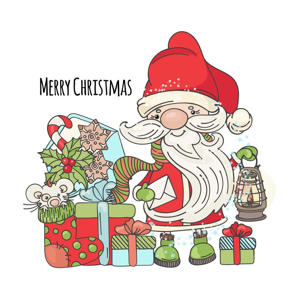 vrolijk Kerstmis de kerstman nieuw jaar tekenfilm vector illustratie reeks