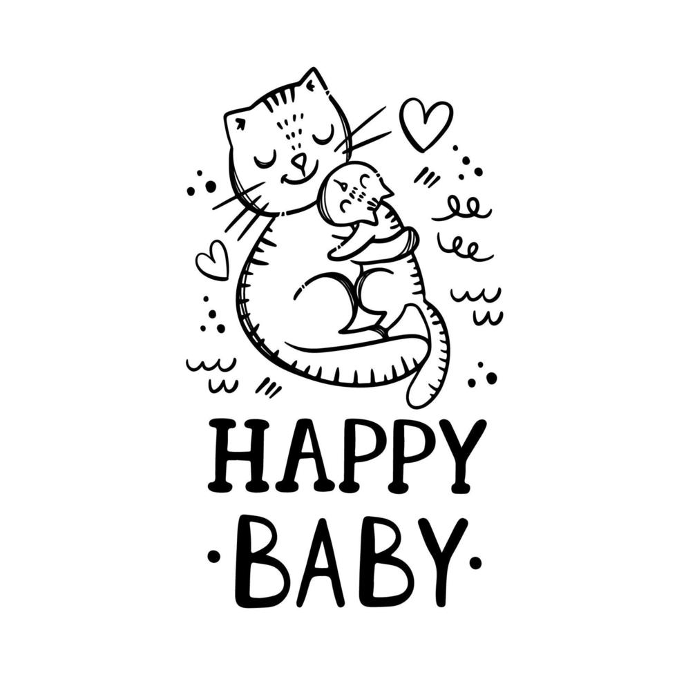 gelukkig baby moeders dag kat tekenfilm vector illustratie reeks